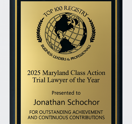 Jonathan Schochor Named 2025 Maryland Class Action Trial Lawyer of the Year by Top 100 Registry